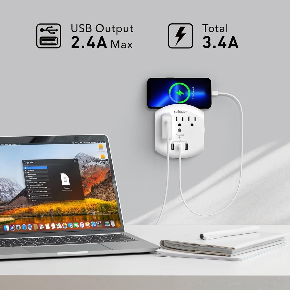 3-Outlet Extender, Multi Plug Outlets,Surge Protector with Top Phone Holder