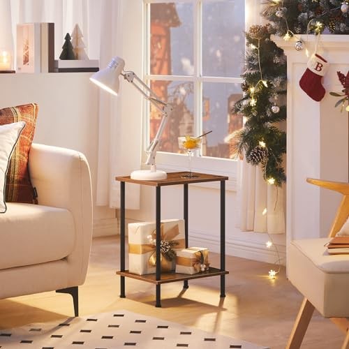 End Table, Small Side Table, Nightstand with 2-Layer 1 Rustic Brown + Black