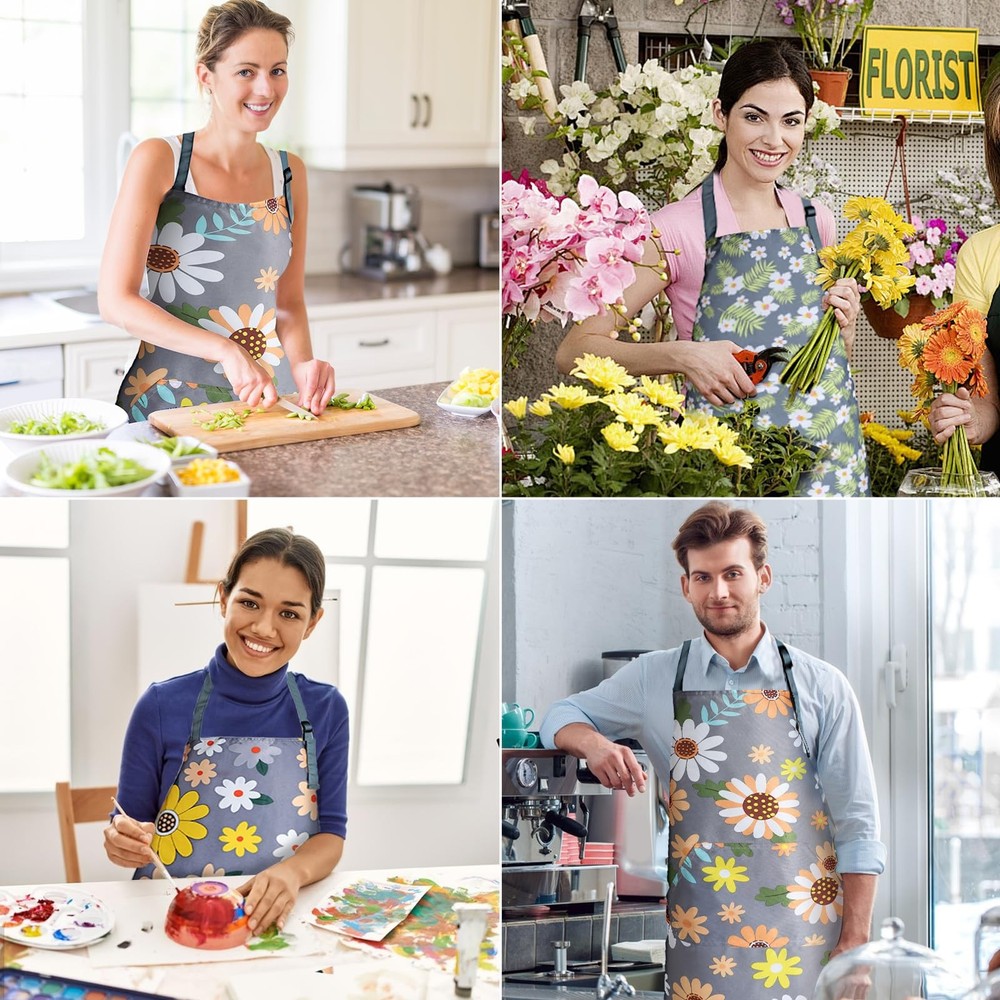 Apron for with Pockets, Adjustable Waterproof Floral Chef Aprons for Kitchen,...