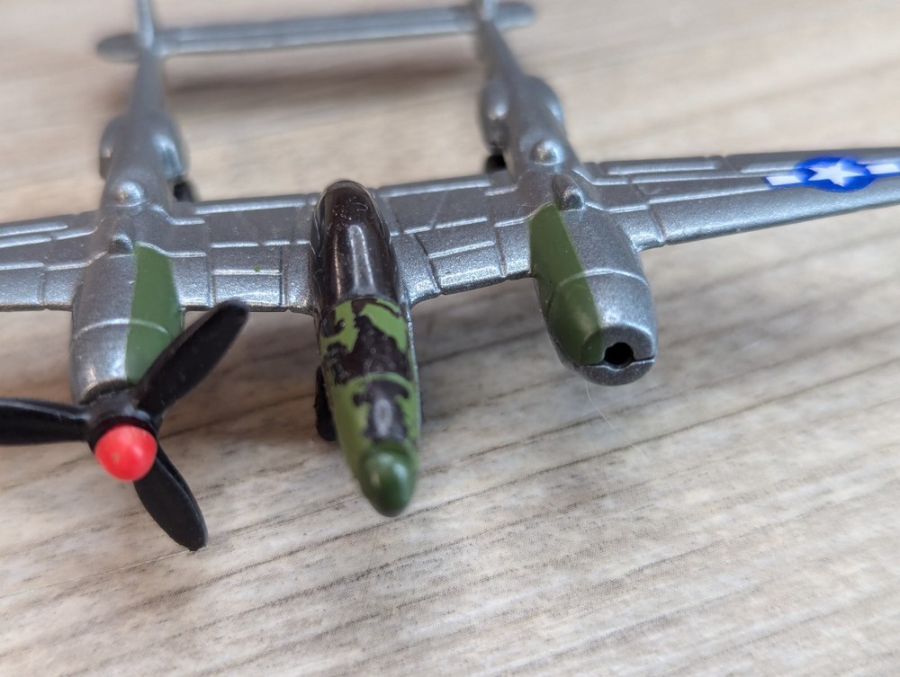 Lockheed P-38 Lightning Diecast Airplane 93114 4" Wingspan Missing Propeller