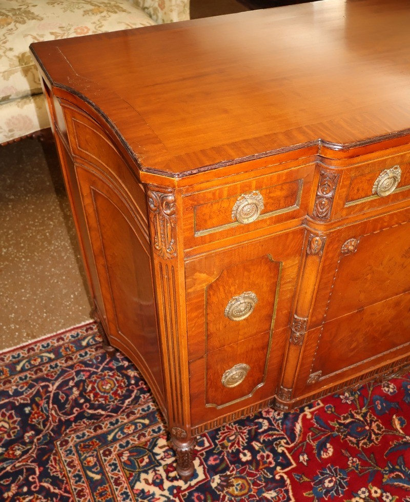 Early 20th Century French Style Burl & Satinwood Inlaid Chest Dresser Commode