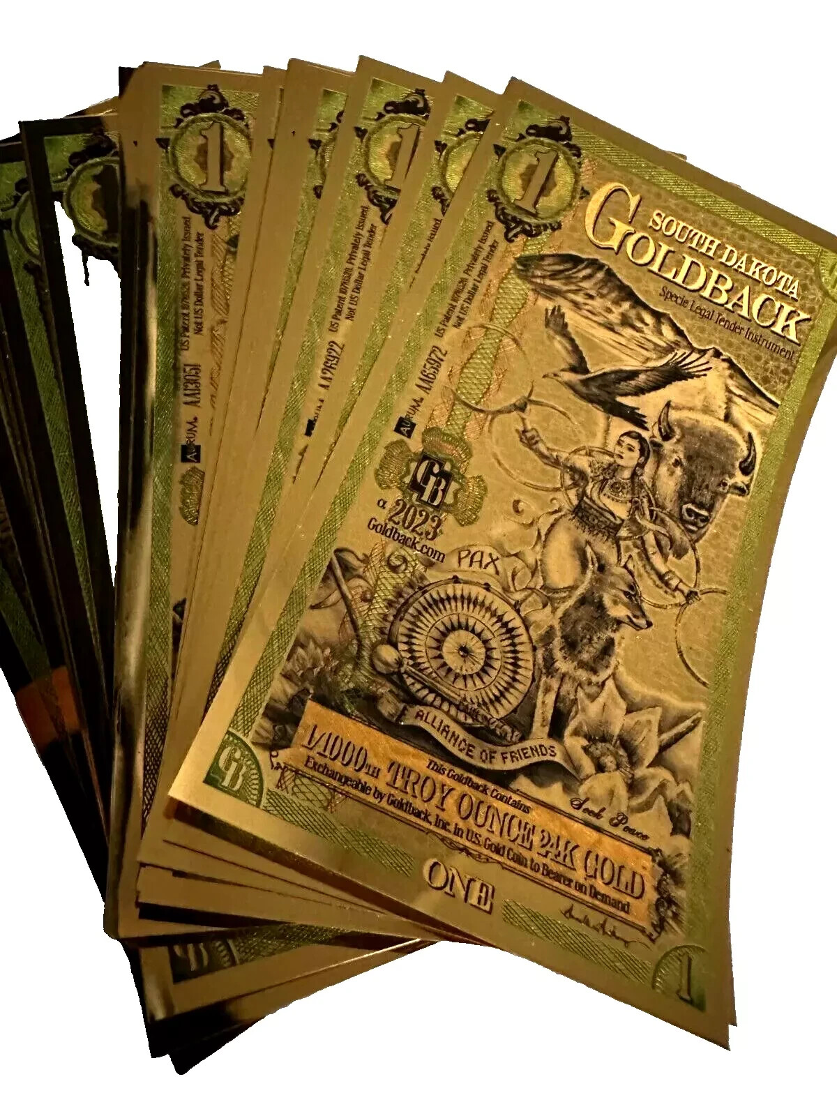 Complete Set!! Lot 6 Goldback 24KT Gold Foil Notes 1/1000th oz Bullion All State