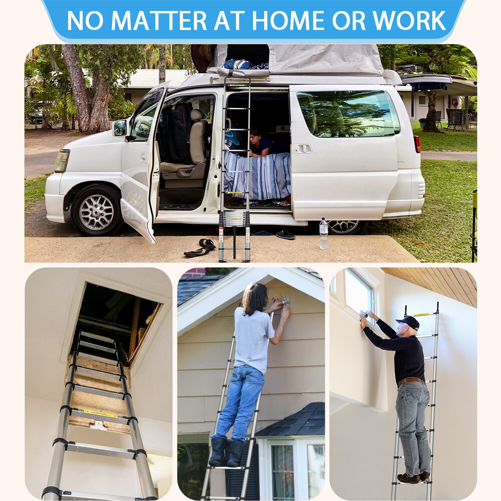 5m Telescopic Ladder Extendable Step Ladder Folding Multi Purpose Ladder + Hook
