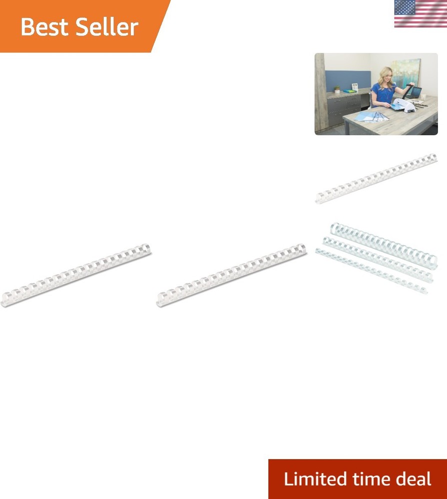 Durable 90-Sheet White Plastic Binding Combs - 100 Pack, 2 Packs Included