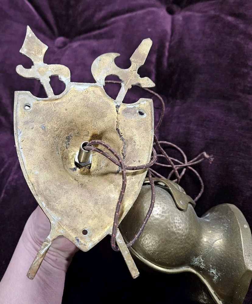 RARE Vintage Lighted Solid Brass Medieval Knight Helmet & Shield Wall Sconce