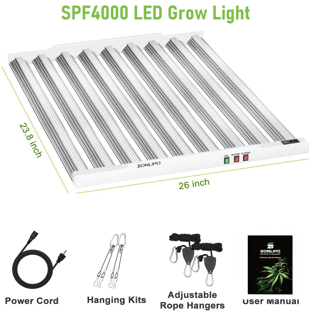 Sonlipo SPF4000 400W LED Grow Light Full Spectrum Veg Bloom 5x5ft Indoor Plant