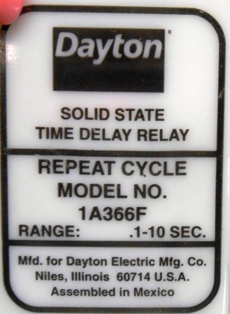 DAYTON, SOLID STATE TIME DELAY RELAY, 1A366F, 0.1 - 10 SEC, 120 VAC 10 AMP
