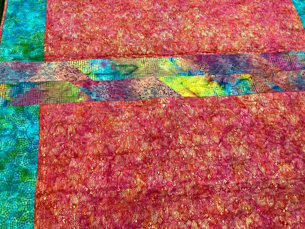 Handmade Multi color patchwork with Blue sashing 58" X 82.5"