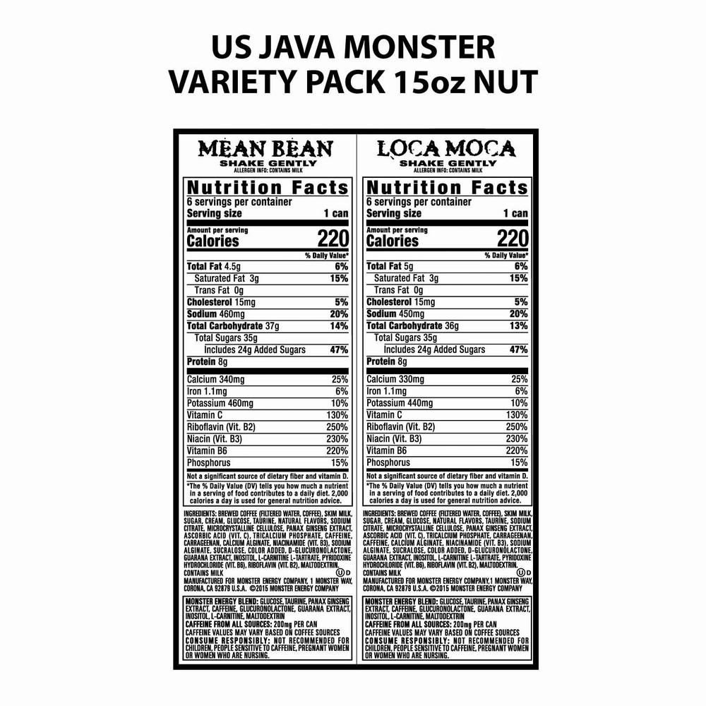 15 oz CANS 36 Pack MONSTER JAVA VARIETY PACK ENERGY DRINK
