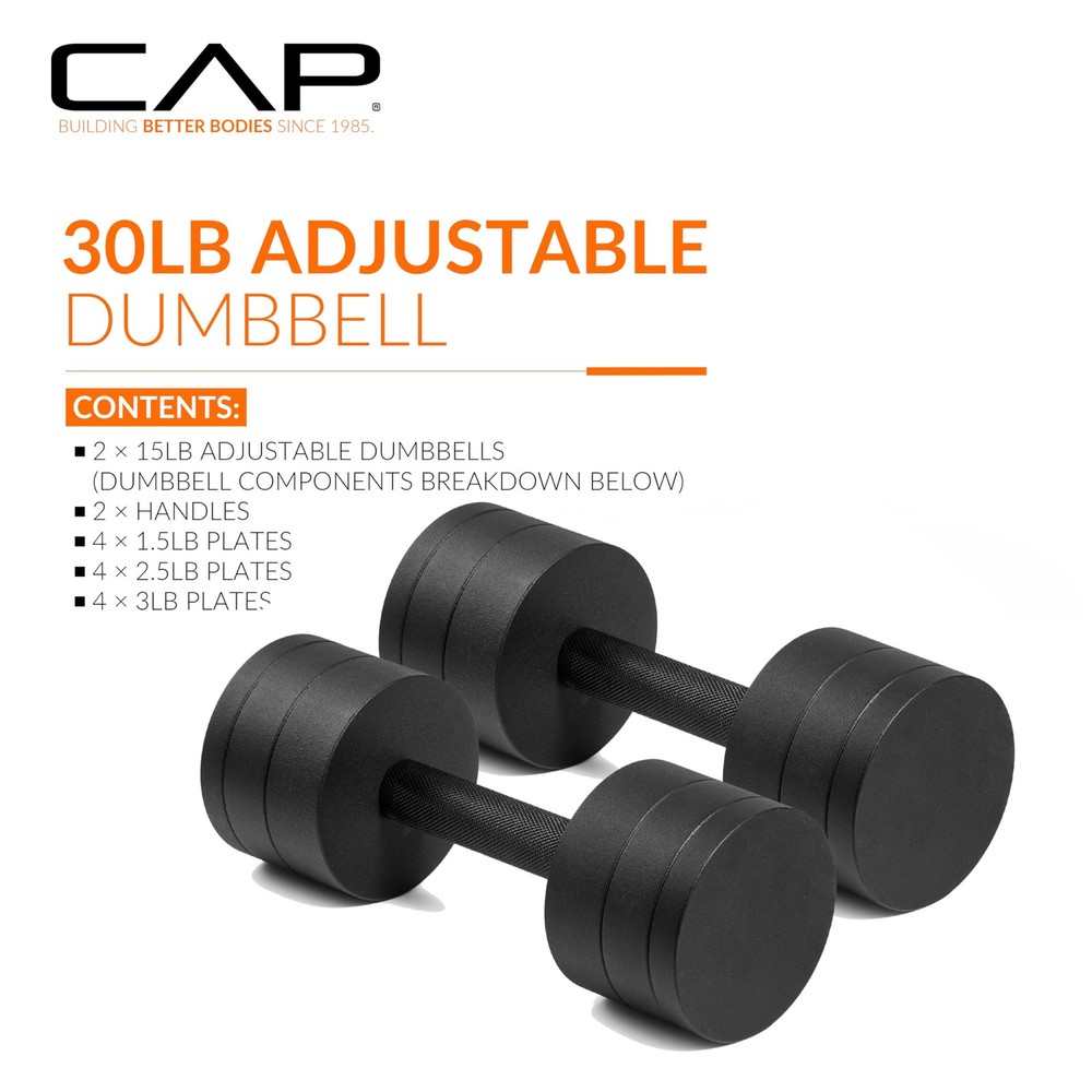 CAP Barbell 15 lb Adjustable Dumbbell – Compact Cast Iron Weight | Multiple Opti