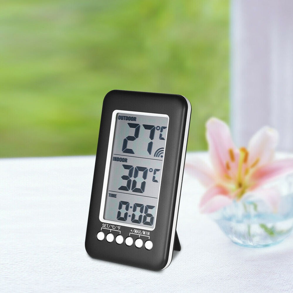 Digital Thermometer Clock Temperature Wireless Transmitter Meter Indoor/Outdoor