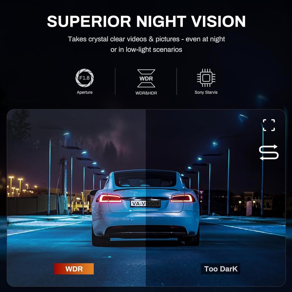 Wireless 2.5K Dash Cam with App Control & Night Vision Technology