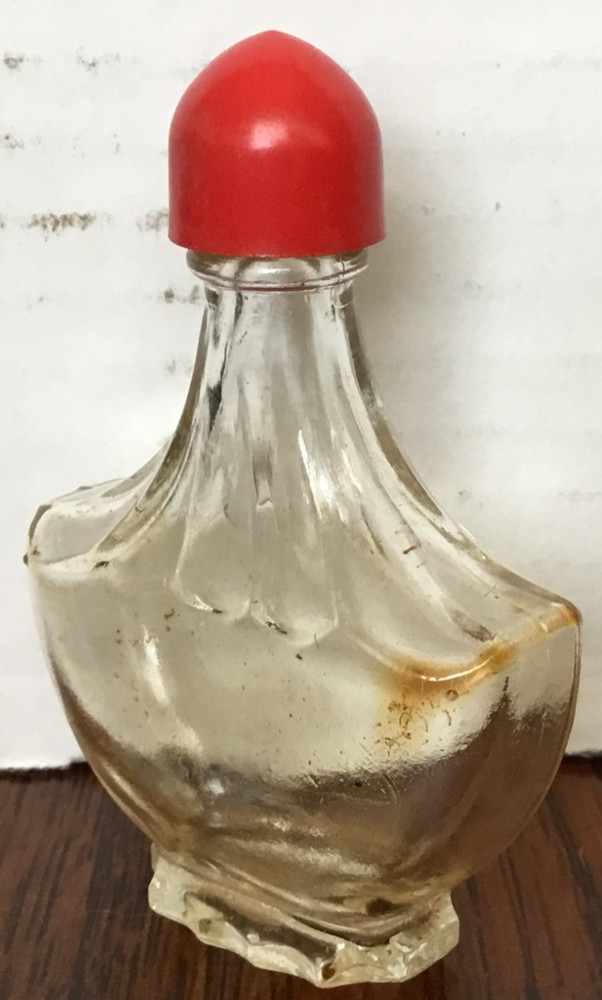 Clear Empty Perfume Bottle w/Red Screw on Lid 4 Embossed Bottom