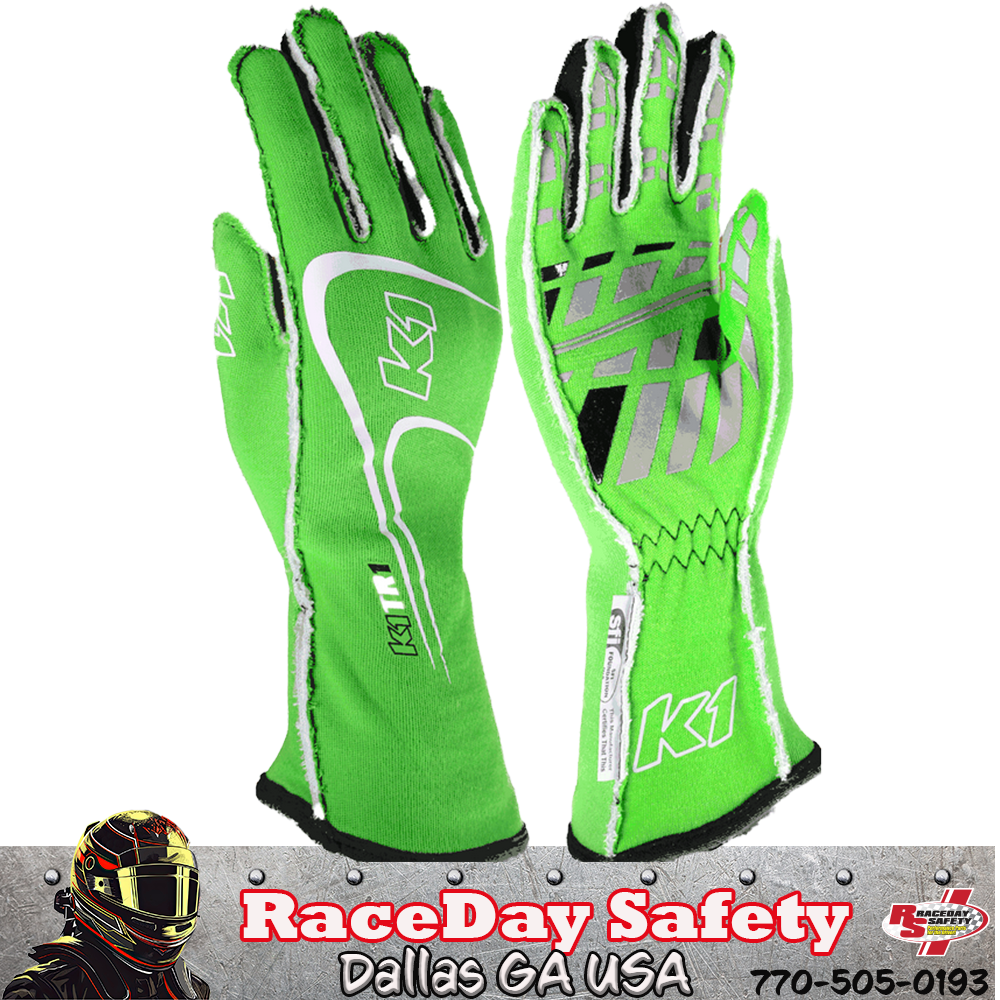 K1 RaceGear Track 1 Nomex® Racing Gloves SFI 3.3/5 Fluorescent Green