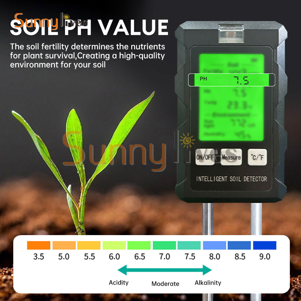 6-in-1 PH Tester Soil Water Moisture Light Test Meter Temperature Humidity Test