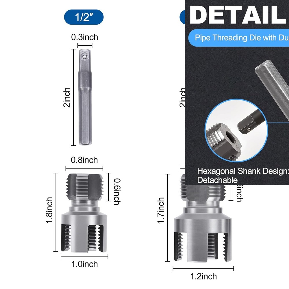 2PCS Internal & External Pipe Threading Tool for 1/2"& 3/4" PVC/Plastic Pipes
