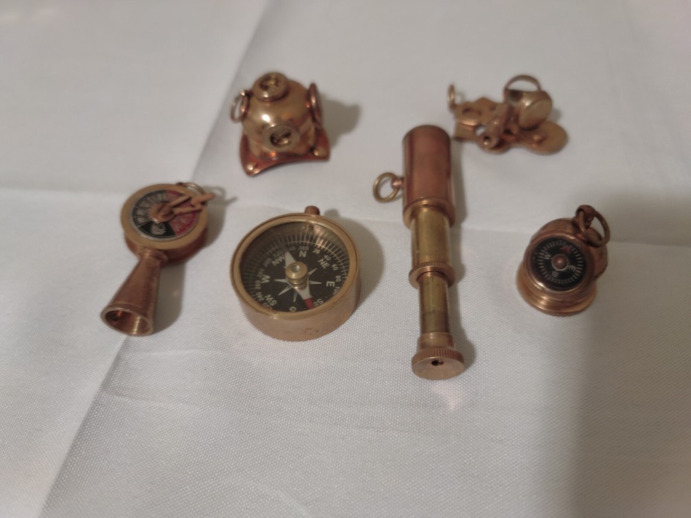 Nautical Brass Mini Telescope Compass Navigation etc Set with Wood Box