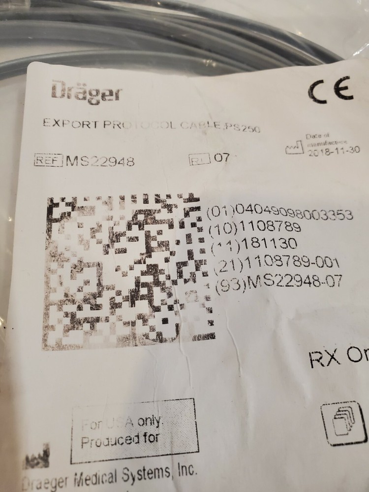 Drager ms22948 Export Protocol Cable # 186