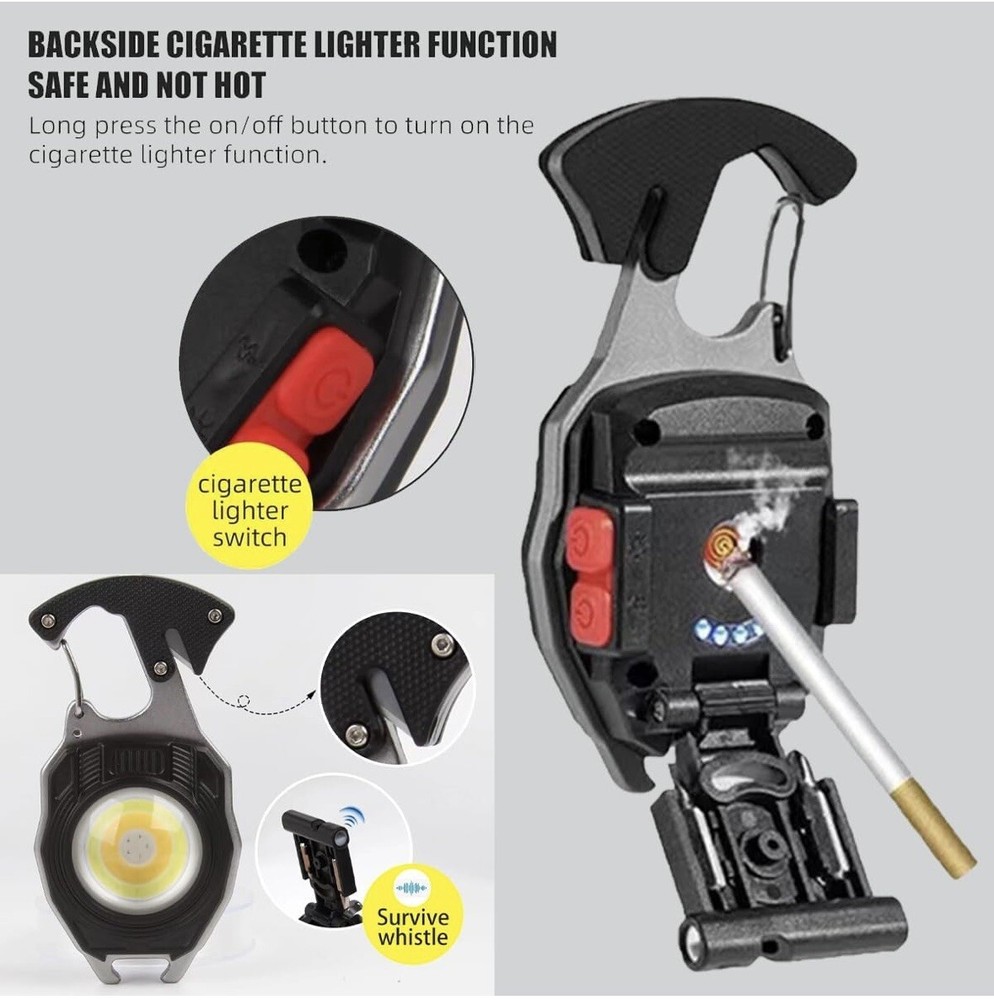 Mini Flashlight Keychain Multifunction Light Screwdriver Bottle Opener Lighter