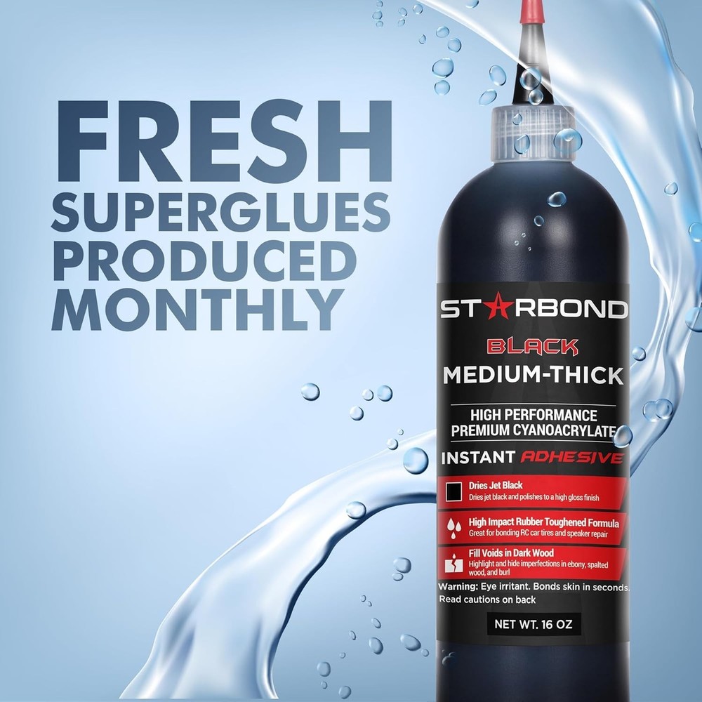 Impact-Resistant Black CA Glue Refill Kit 16oz