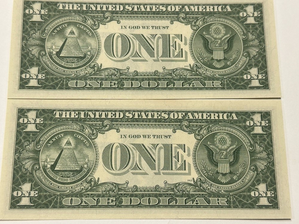 1957 B $1 Dollar Silver Certificate Blue Seals (2) AAU CRISPY D140