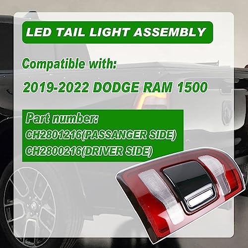 LED Tail Lights Assembly Without Blind Spot Compatible with Ram 1500 Left Side