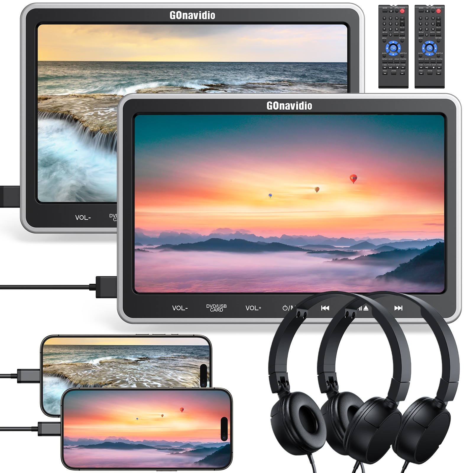 2X10.1" Dual Screen Car Headrest DVD Player TV Rear-Seat Monitor 1080P HDMI USB