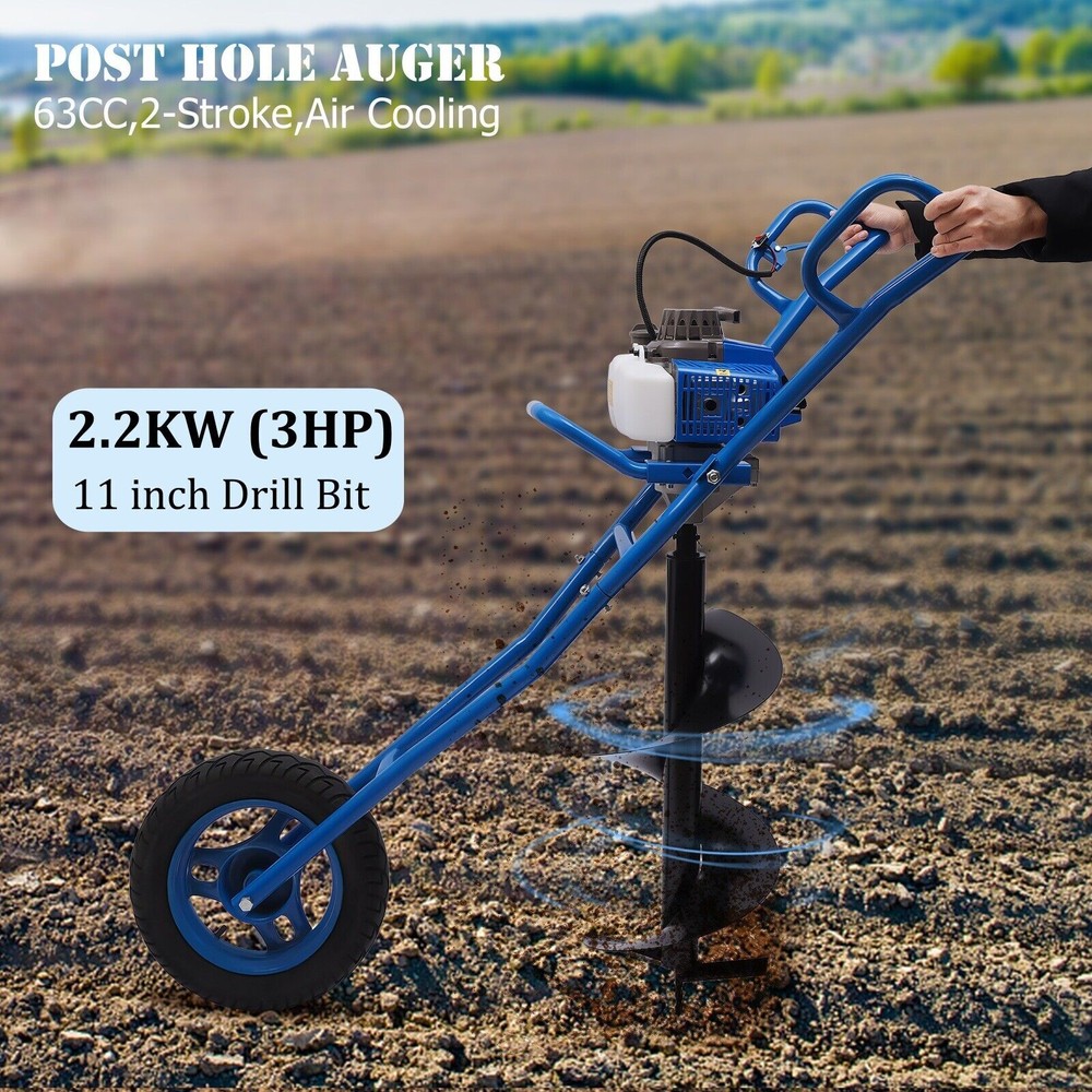 63CC Gasoline Post Hole Digger with 11" Bit for Efficient Ground Drilling