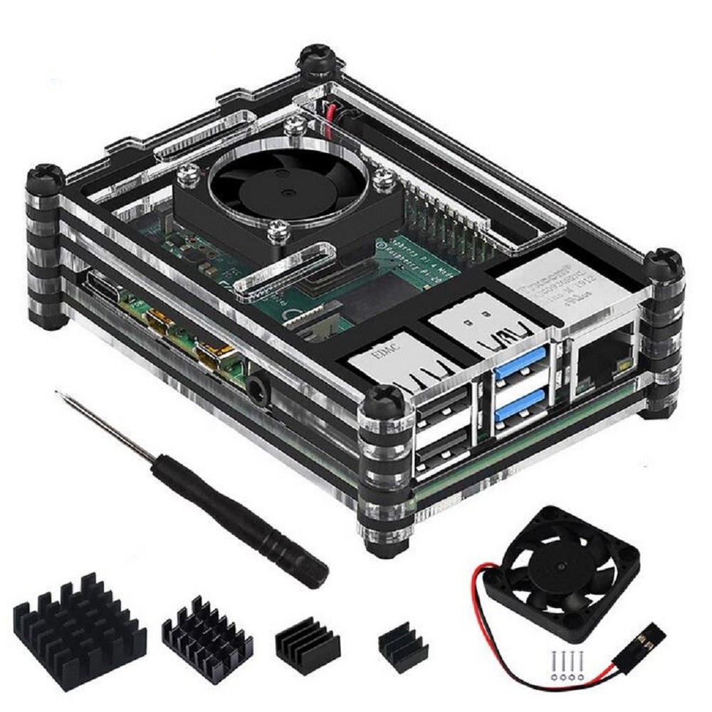 9-Layer Acrylic Transparent Case with Cooling Fan & Heatsink for Raspberry Pi 4B