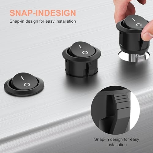 5Pcs Rocker Switch ON Off KCD1 Mini Round Toggle Switch SPST 2Pin KCD1-5-101-5