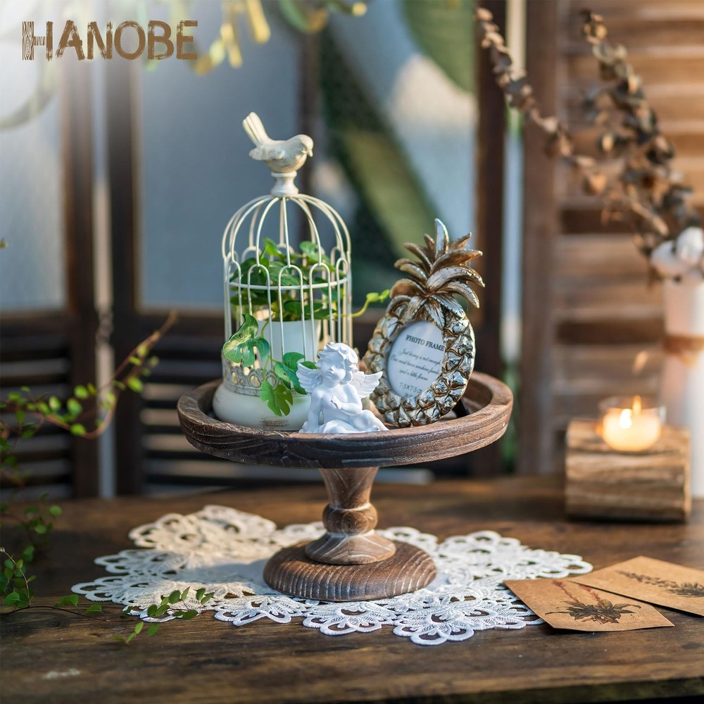 Display Riser for Farmhouse Decor: Rustic Wooden Risers Round Decorative Pede...