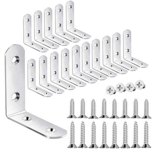 18-Pack L Shape Corner Brackets, Stainless Steel 2inch L Shape Silver 18pcs