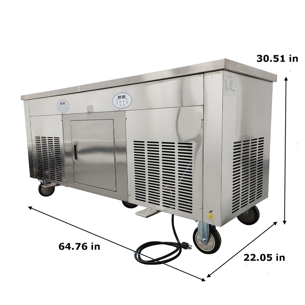 110V Controllable Temperature Stir Fry Ice Machine Double Square Pots