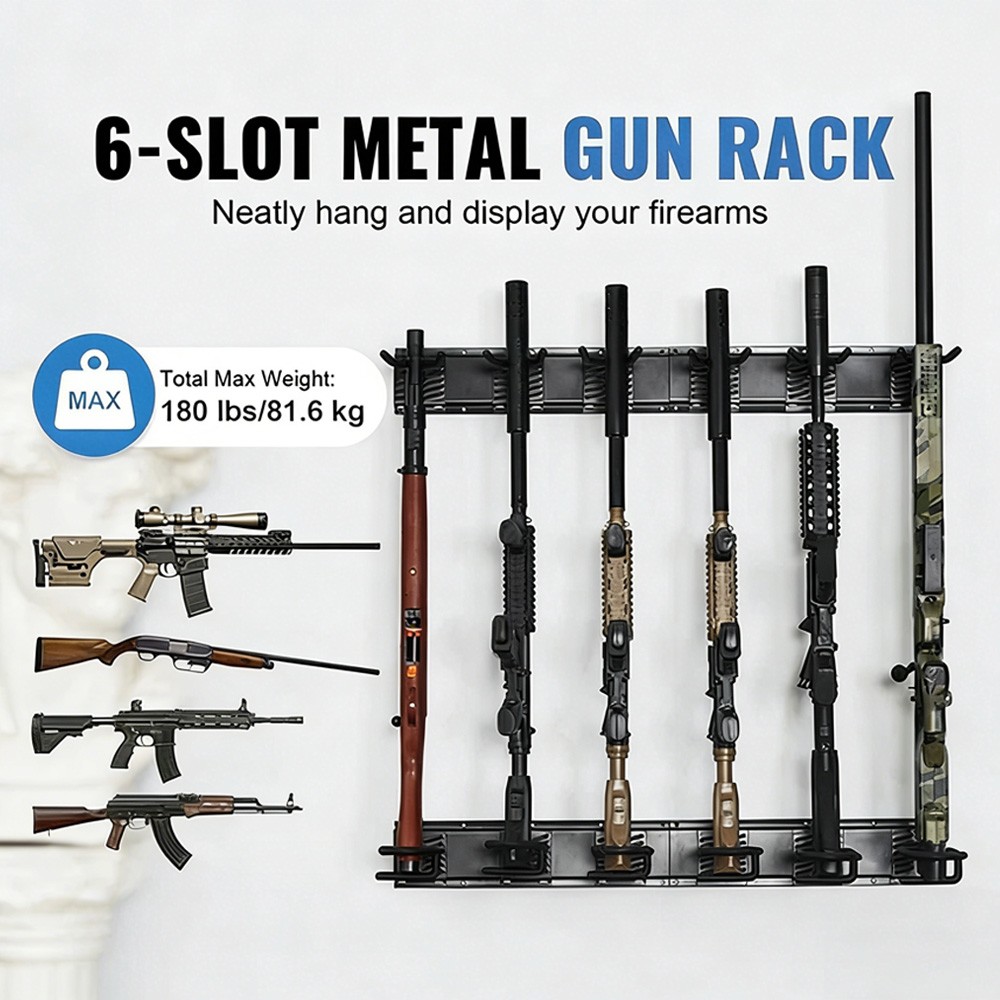CISIVIS Gun Rack 6-Slot Indoor Metal Gun Rack Wall Mount Vertical Rifle Rack