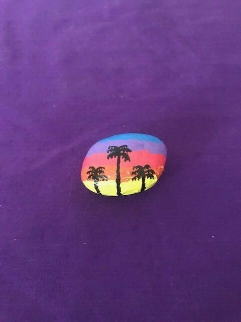 Painted Sunset Palm Tree Rocks