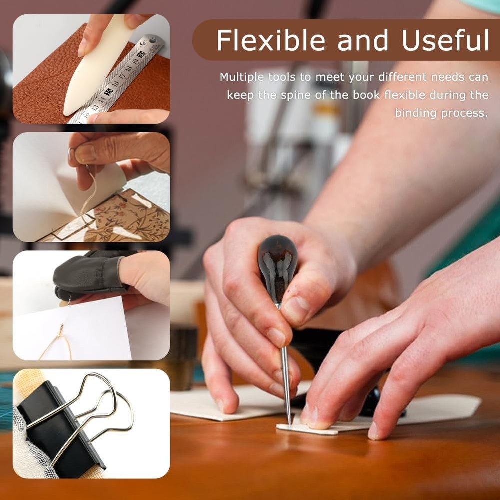 39pcs Book Binding Kits for Beginners,Hand Bookbinding Tools Kit with Bone Fo...