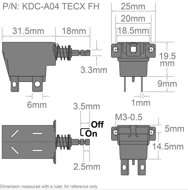 TECX DPST High Current Latching ON-OFF Push Button 250VAC Power Switch KDC-A04-T