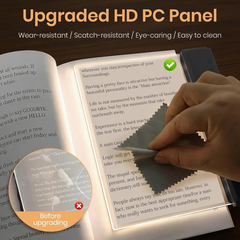 Book Light, Rechargeable Clear LED Flat Reading Light with 3 Colors Timer