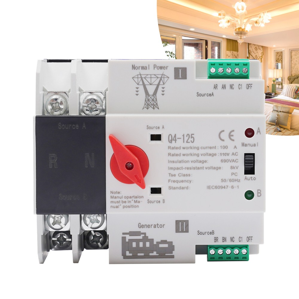 Automatic Transfer Switch 2P 100A Generator Changeover Switch Dual-Power NEW!