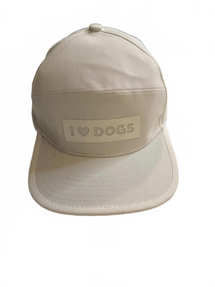 White Baseball Cap with 'I LOVE DOGS' Embossed Patch