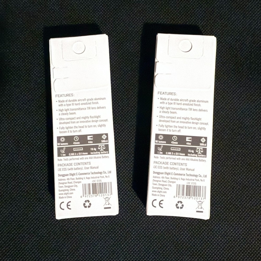 2 x Olight i3E EOS Keychain Flashlight 90 Lumens (Black)