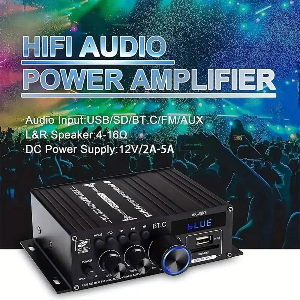800W 2 Channel Bluetooth Mini HIFI Power Amplifier Audio Stereo Amp Home Car FM