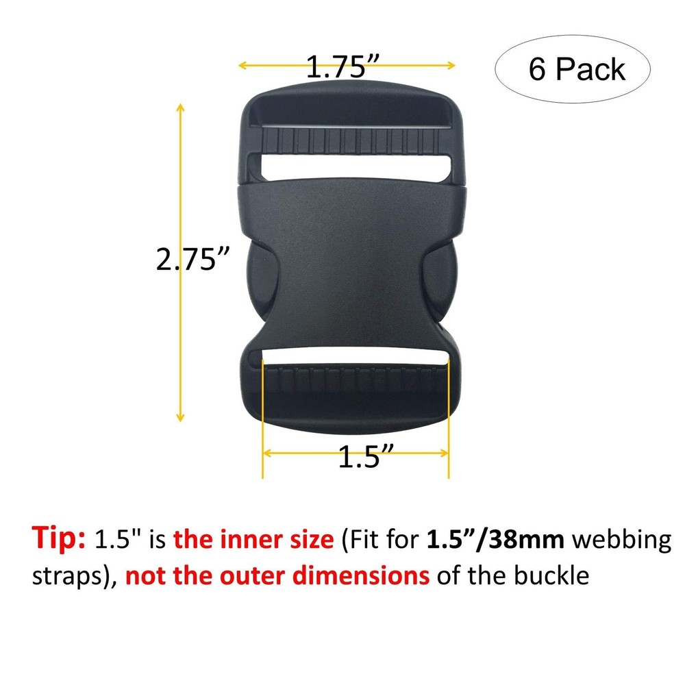 EesTeck 6 Set 1.5 Inch Flat Dual Adjustable Plastic Quick 1.5"-6 Pack, Black