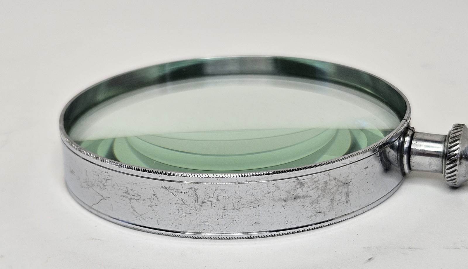 Large Handheld Glass Magnifying Lens Metal Frame Handle Japan