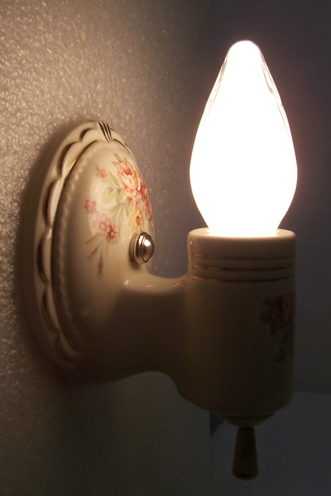 Antique Porcelain Sconce Pair Vtg Wall Light Fixture Floral Art Rewired USA #F1