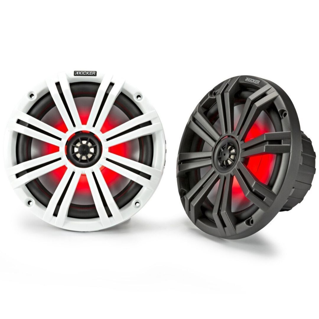 Kicker KM8, KM Marine 8" 2-Way Coaxial Speakers, 4 Ohm w/ LED Lighting (45KM84L)