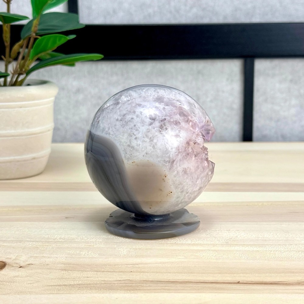 Drusy Amethyst in Agate Geode, Self-Standing Sphere