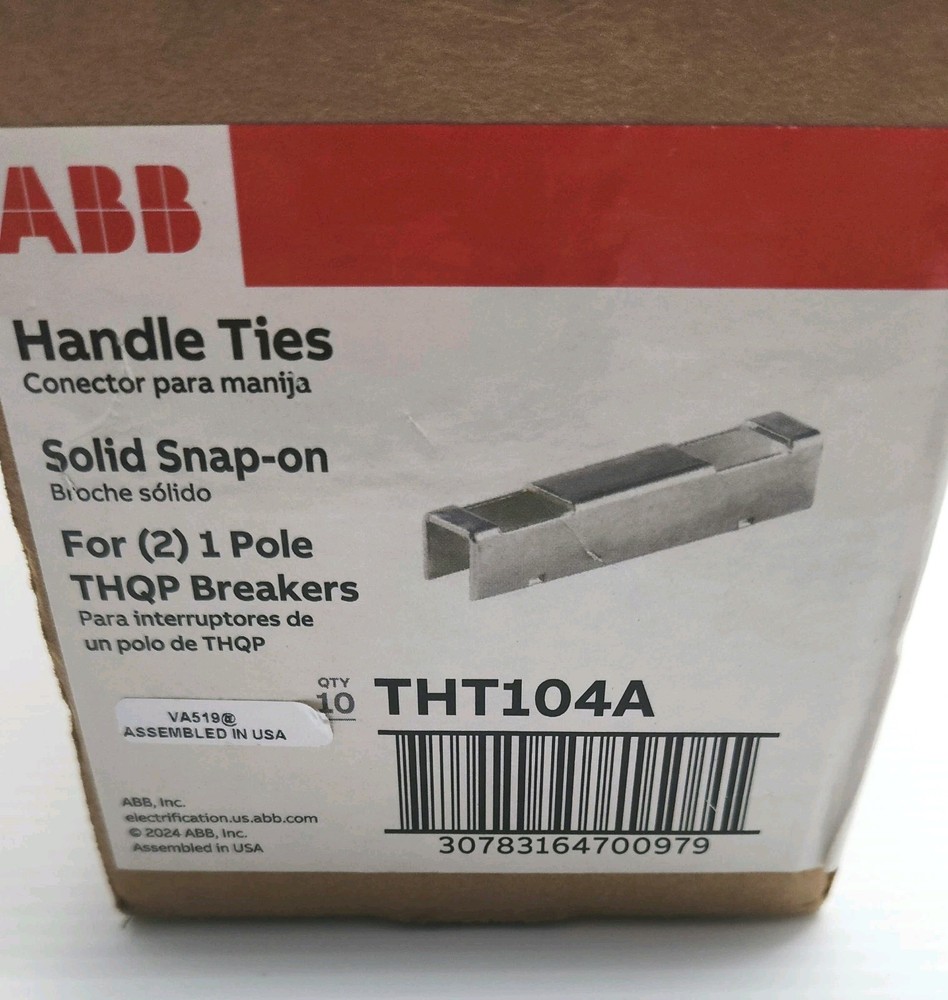 ABB GE THQL THT104 SOLID SNAP ON HANDLE TIES FOR (2) 1-POLE BREAKERS THT104A