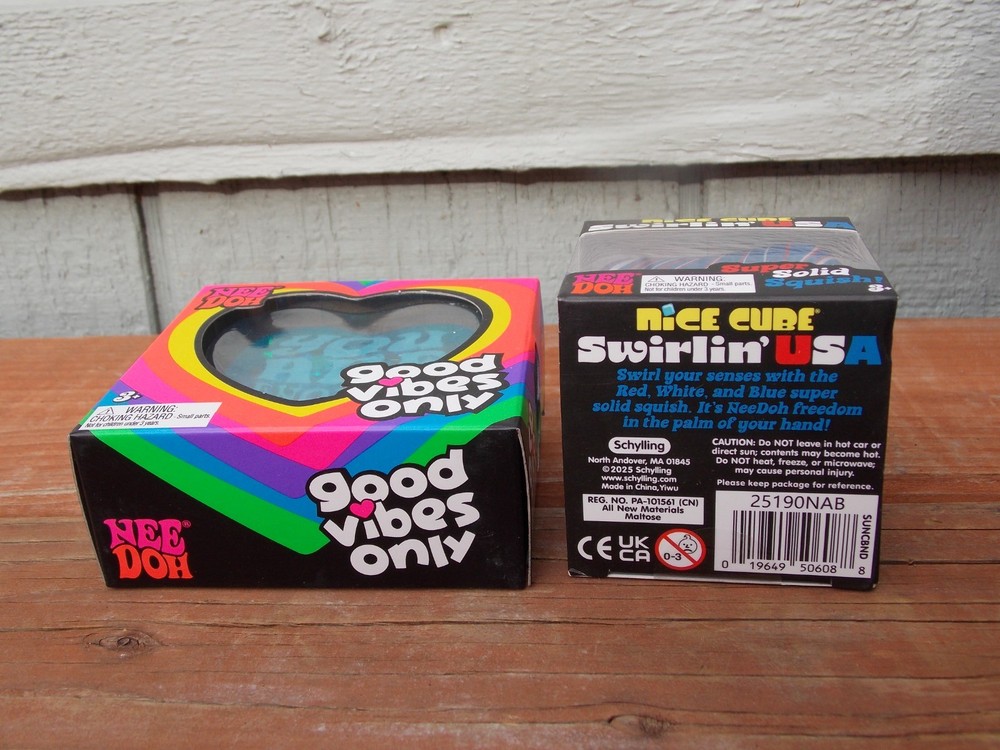 NEE DOH Nice Cube Swirlin USA Super Solid Squish & Good Vibes Only Heart