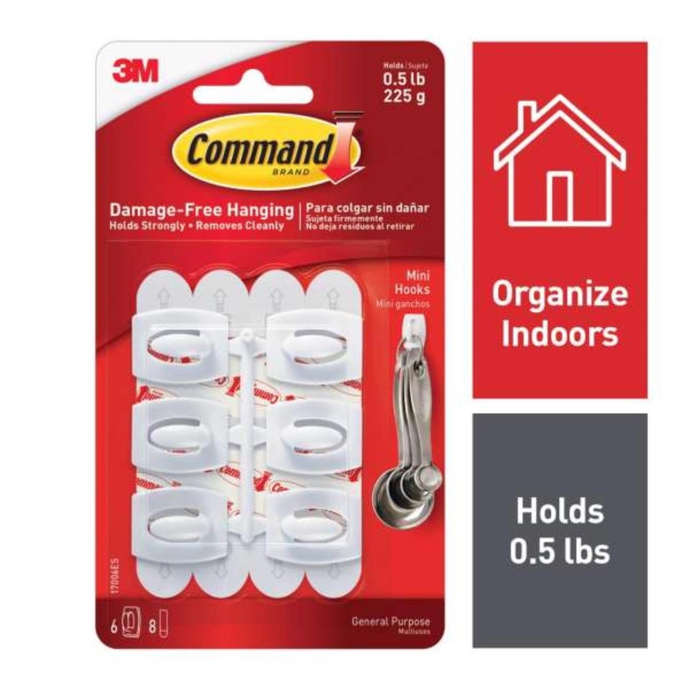 3M Command Mini Plastic Hook 11/8 in. L 6 pc (Pack of 6)